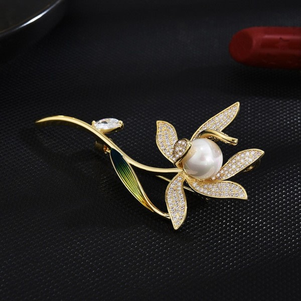 moderiktigt lyx narcissus corsage koppar mikro inläggningar växt brosch dam kläder accessoarer