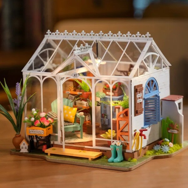 Drømmende hage hus DIY miniatyr hus sett for jenter tenåringer tre dukkehus puslespill