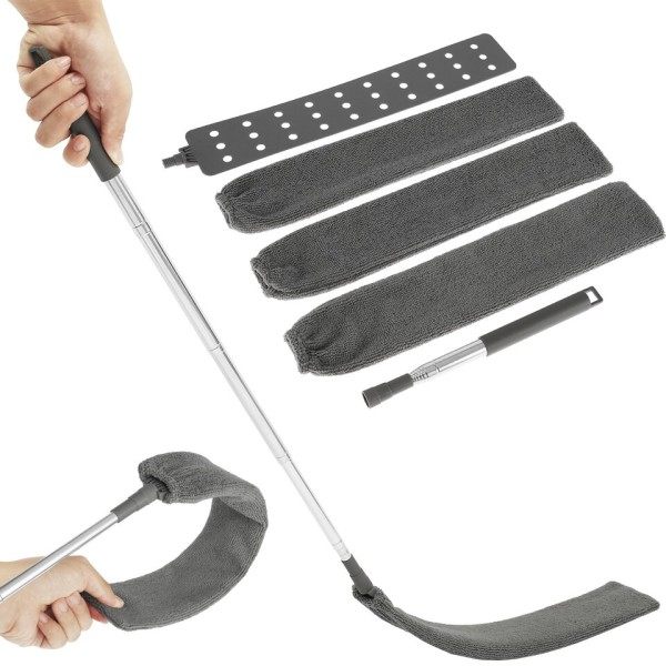 Infällbar mikrofiber flexibel lång platt gap dammare borstar med förlängbar stång hushållsrengöring verktyg