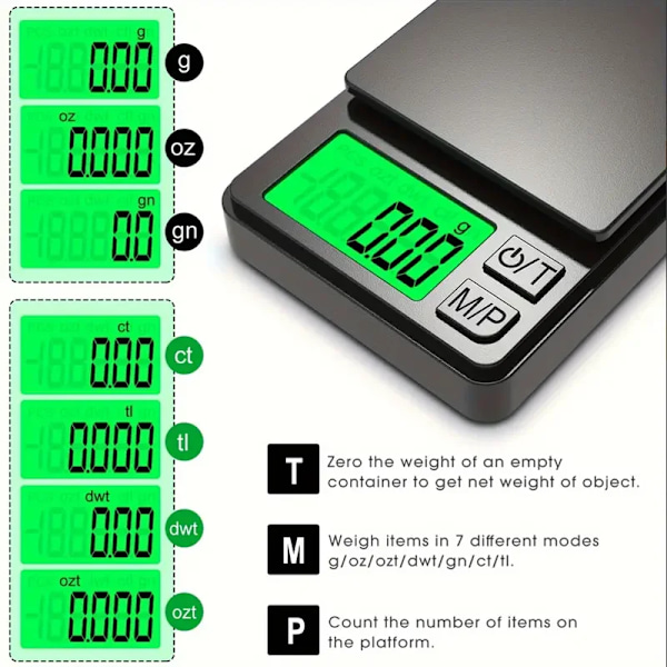 Fick Våg 1000g X 0,01g - Digital Bakgrundsbelyst LCD Mini Våg