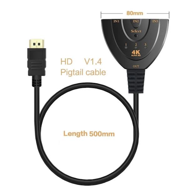 Mini 3 Port 1.4b 4K Switcher Splitter 1080P 3 in 1 out Port Hub