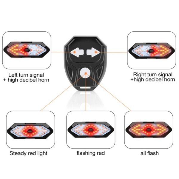 Cykel Vrid Signal Bakre Ljus Fjärrkontroll Cykel Ljus USB Uppladdningsbar LED Cykel Lampa