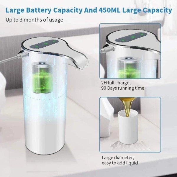 450 ml automatisk sæbe dispenser berøringsfri skummende sæbe dispenser genopladelig vandtæt skum sæbe pumpe dispenser