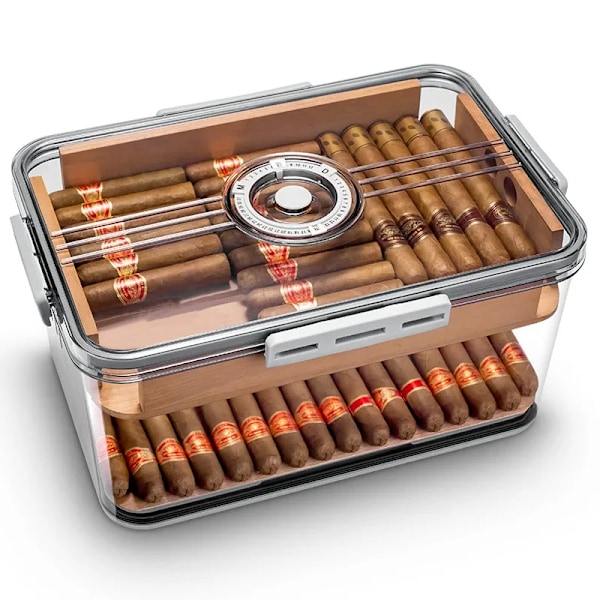 Bærbar Forseglet Cigar Box Humidor Cedar WoooShelf Multifunktion med Hygrometer