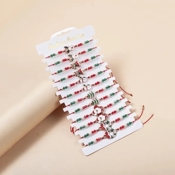 Jul Charm armbånd sæt Julemand Snemand klokker Elg Snefnug reb Justerbart armbånd