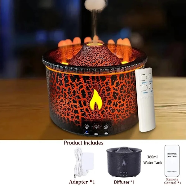 Eterisk Olje Diffuser Luftfukter Aroma Diffuser Aromaterapi Vulkan Luftfukter med flamme & Volcano Mist Mode 2 Colors Timer