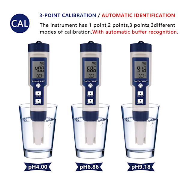 5 IN 1 PH Temperatur TDS EC Salthalt Meter Digital Vattentät Med Automatisk Kalibrering Funktion Vatten Kvalitet PH Tester
