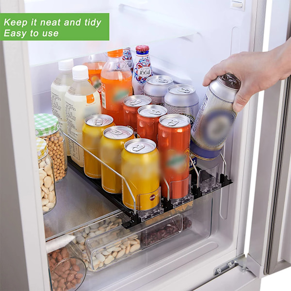 3 gitter drikke Push Rack Drikke Arrangør Dispenser Fjær Push Justerbar Bredde Oppbevaring Hylle E-formet Glide for Kjøkken Kjøleskap