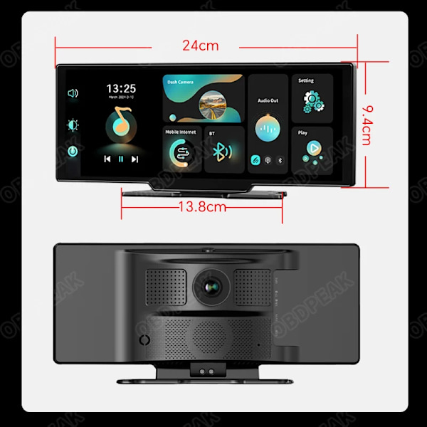 10,26" Dash Cam Rearview Kamera Wifi Carplay & Android Auto 4K DVR GPS Navigation Video Inspelare