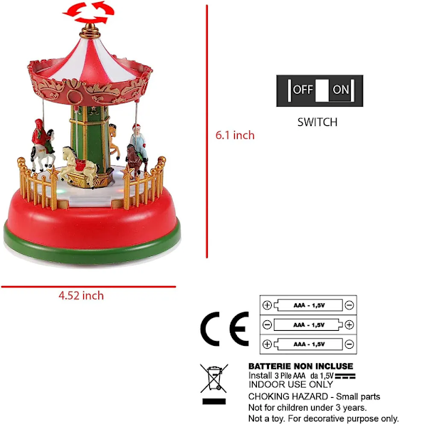 Jul landsby pynt karneval scene animeret karrusel med led lys ferie pynt C