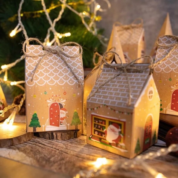 Jul present lådor advent kalender pepparkakor hus papper box jul nyår kalas förpackningar tillbehör