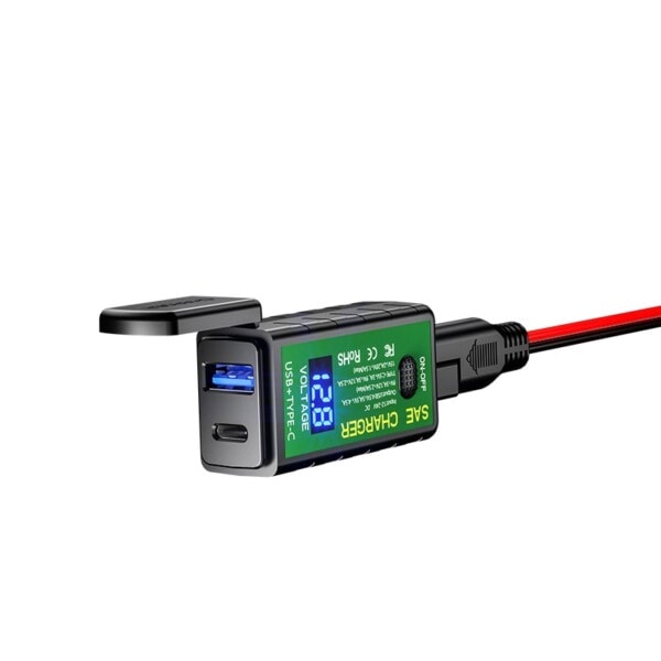 3.1A/4.8A TYPE-C moottoripyörä USB laturi SAE USB C-tyypin volttimittari ON/Ooff kytkin
