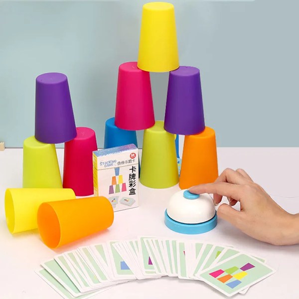 Barn montessori leksaker stapel kopp kamp bord spel med kort
