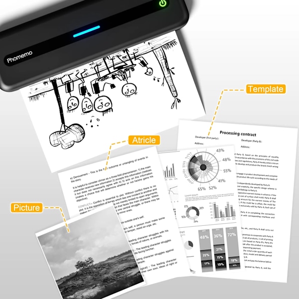 A4 bærbar printer trådløs M832 til rejse arbejde hjem blækfri termisk