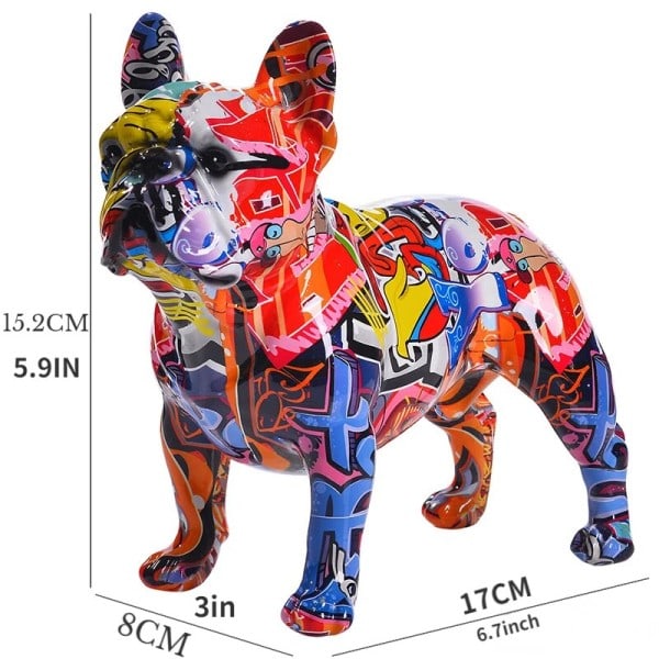 Maleri Graffiti Bulldog Statue Trykt Harpiks Hund Håndværk Hjem Dekoration