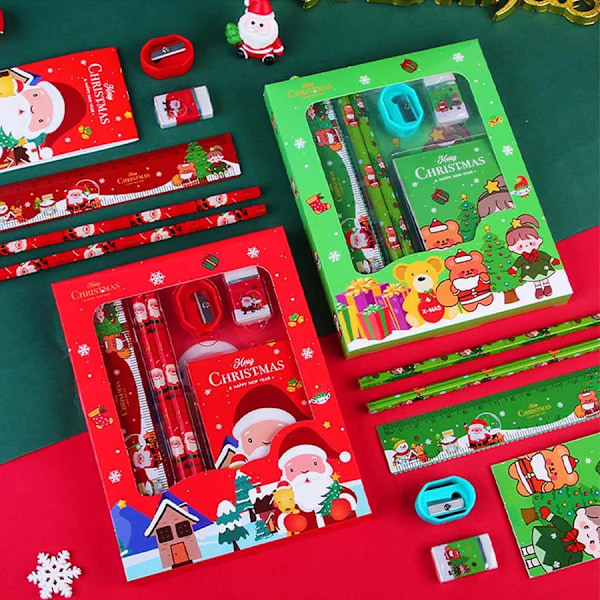 Jul Skrivpapper Set Barn Tecknade Blyerts Suddgummi Linjal Memo Byddar Blyert Kniv Set