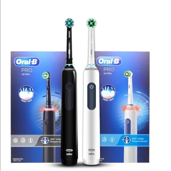 Oral B Pro Ultra Elektrisk Tandbørste Pro 4 Tryk Sensor 48,800 Strokes/Min 2 Min Timer 30s Påmindelse 4 Modes 3 Brush Heads