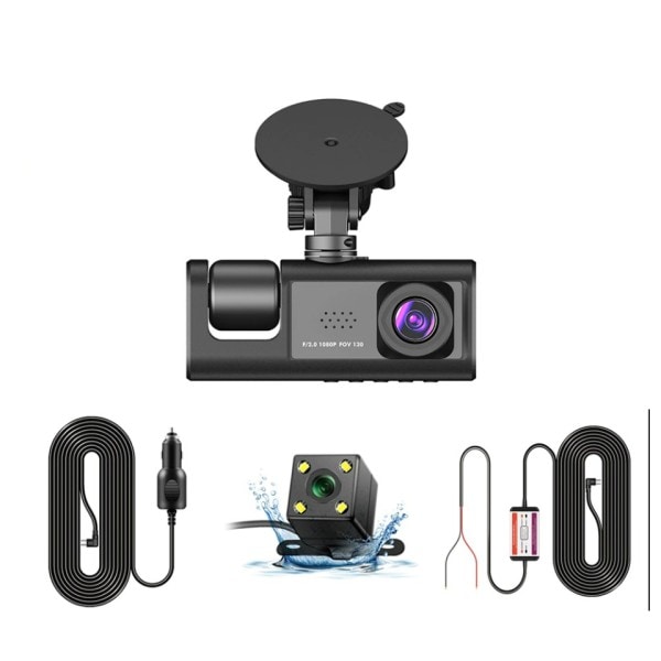 3 Channel Bil DVR HD 1080P 3-Lens Inside Fordon Dash CamThree Way Camera