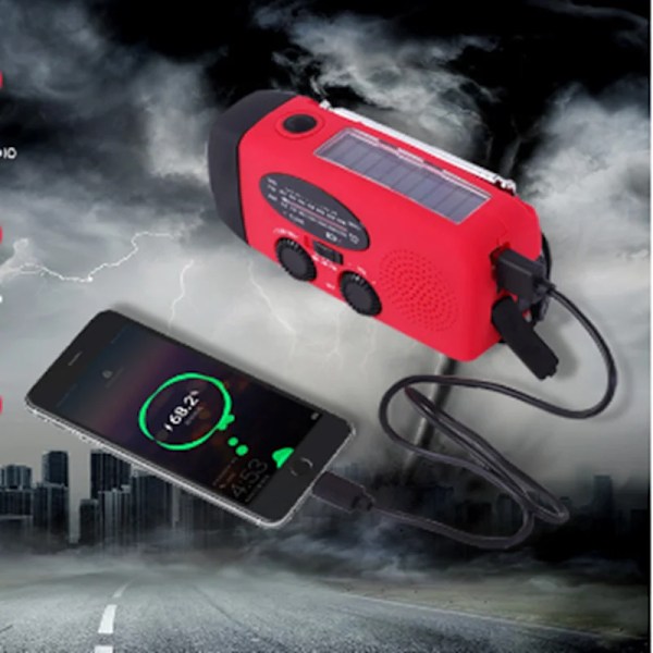 Multifunktionell Solar Hand Crank Radio FM AM WB NOAA Väder Radio 2000mAh USB Laddning Nödläge LED Ficklampa