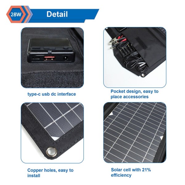 Bærbar solcellepanel lader dobbel USB  DC camping foldbar sol panel