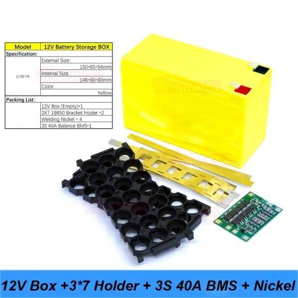 20Ah batteri opbevaring boks 3X7 18650 holder 3S 40A BMS med svejsning nikkel