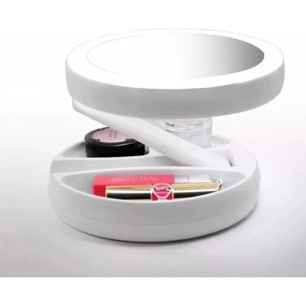 Makeup Mirror Dobbelt Sidet Led Light FH-803 Foldbar Roterer 10x Forstørrelse Organizer