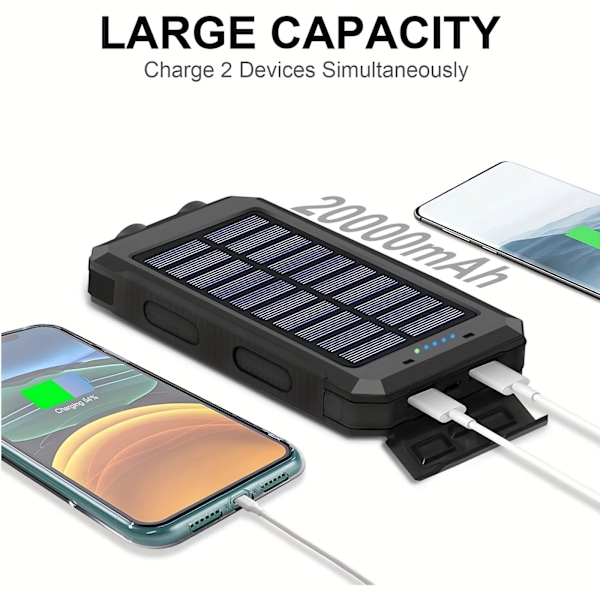 Solar Oplader Power Bank 20000mAh Bærbar Ekstern Batteri Pakke 5V Hurtig Opladning Super Lyst Lommelygte Panel Oplader