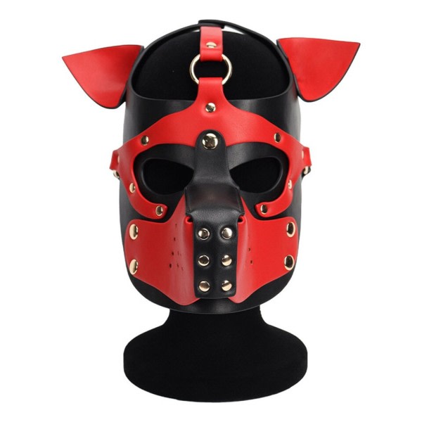 Vuxna PU läder valp huva mask nyhet hund hel ansikte huvud mask lock huvudbonader med mun skydd