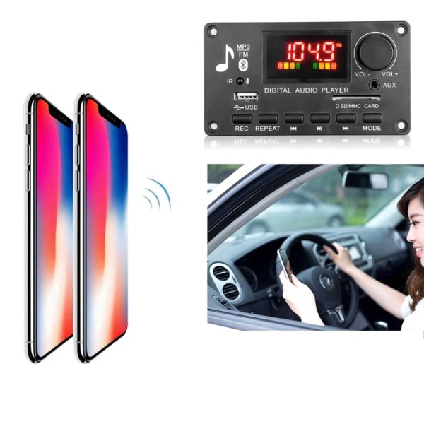 Forsterker MP3 spiller dekoder kort DC 5V-26V Bluetooth5.0 Bil FM Radio Modul Anropsopptak Støtte TF