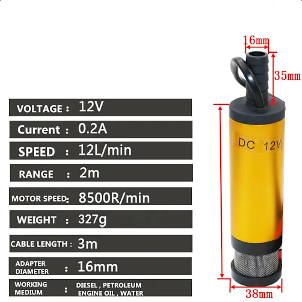 Kannettava mini 12V 24V DC sähkö uppo pumppu