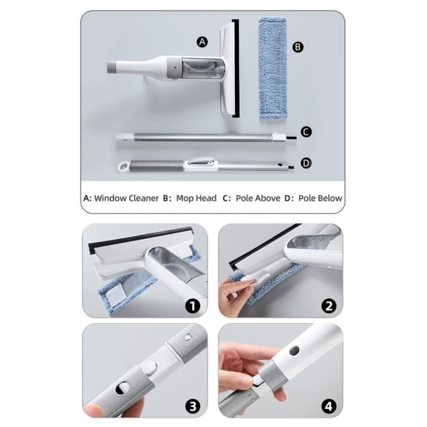 Multifunktionel Spray Moppe Vindue Renser Glas Visker med Silikone Skraber Bruser Visker
