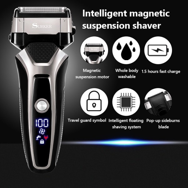 USB oppladbar elektrisk barbermaskin rustfritt stål barbering maskin for menn 3D trippel flytende blad barberhøvel