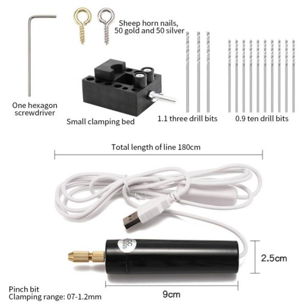 Mini Elektrisk Borr Bärbar Handhållen  USB Drill Rotary Verktyg Gravör Penna Borrning Smycken Verktyg Med Borrbitar Elektron Verktyg