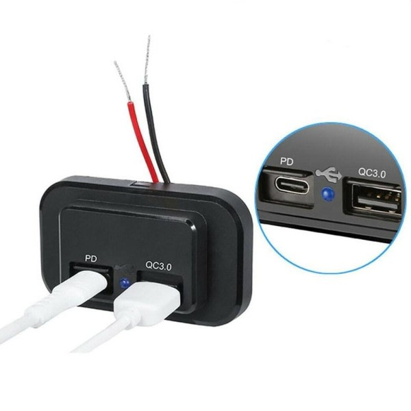36W QC3.0+PD Dual USB Port Oplader Bil RV Hurtig Oplader Socket Adapter Strøm Outlet Vandtæt