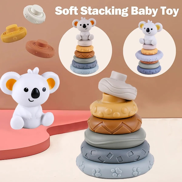Baby Silicon Byggklossar Montessori leksaker för bebisar Squeeze Stacker & Bandsjukdomar leksaker