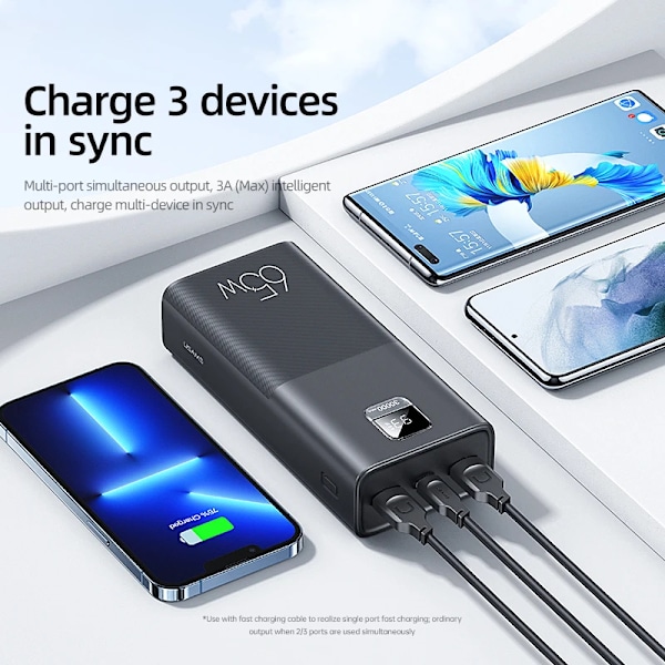 65W Power Bank 30000mAh PD Quick Charge SCP FCP Powerbank Portable Ekstern Batteri Oplader