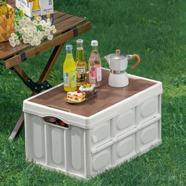 Utomhus camping hopfällbar box med trä lock bil förvaring box