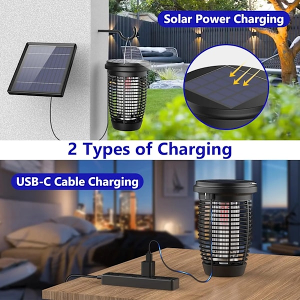 Solenergi Bug Zapper 2-i-1 Mosquito Killer Lampe Innendørs 4500V Fly Zapper