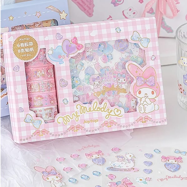 Sanrio Kuromi Cinnamoroll Melodi Klistermärken Gåva box Kawaii Anime Hand Konto Guka Dekoration Gör själv Klistermärke