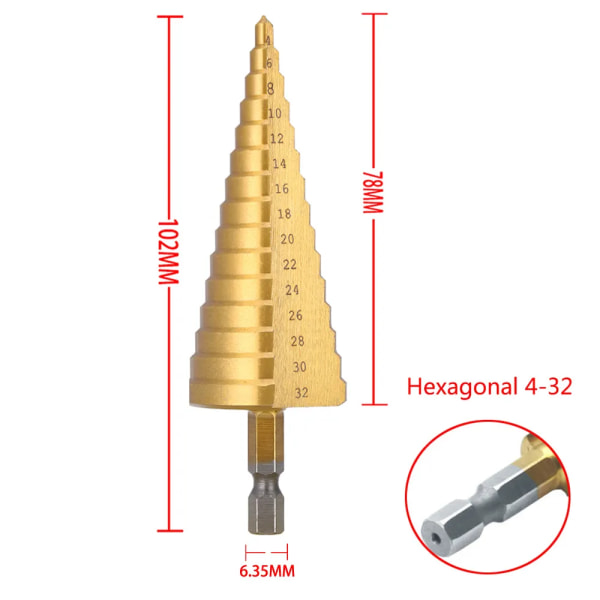 4-32 mm 4-20 mm HSS titaani päällystetty pora pora terä nopea teräs metalli puu reikä leikkuri kartio poraus työkalu