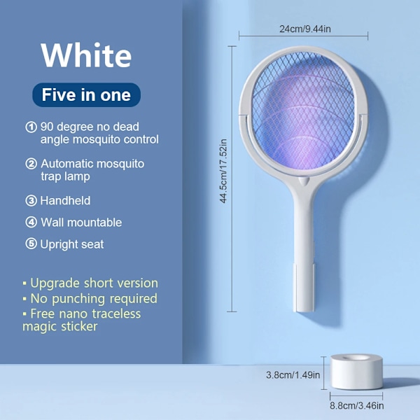 3500V 5in1 Mosquito Killer Lampe Multifunksjonell Vinkel Justerbar Bug Zapper Elektrisk USB Oppladbar Mygg Fly Flagermus Swatter