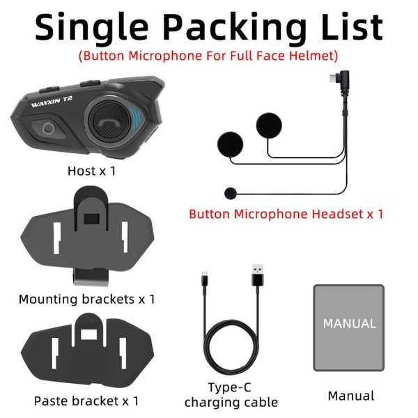 Bluetooth Intercom Moottoripyörä kypärä kuulokkeet 2 Rider Intercom Motos Interphone BT 5.0