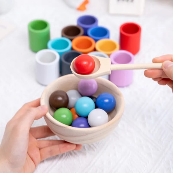 Regnbue Ball og kopper Farge Sortering Spill Fine Motor Tidlig Utdanning Læring Leker