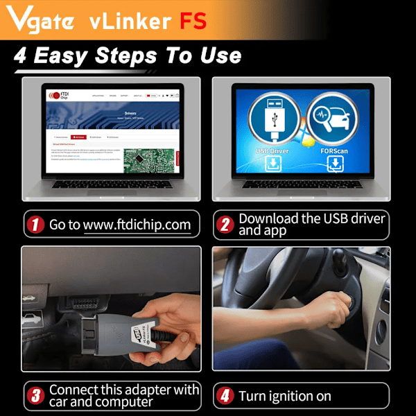 ELM327 vLinker FS USB OBD2 Scanner Bil Auto  Diagnostic Værktøj Automotive Scannere