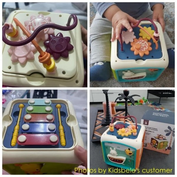 Baby Aktivitet Kube Småbarn Leker 7 i 1 Pedagogisk Shape Sorter Musical Toy Bead Labyrint Telle Oppdagelse Leker