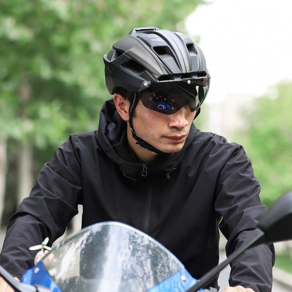 Cykling hjelm med baglygte briller sol visir linse cykel hjelm