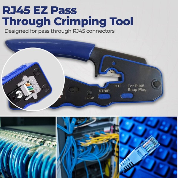Crimp Tool Pass Through Crimper Cutter for Cat6a Cat6 Cat5 Cat5e 8P8C Modular Connector Ethernet Crimp Tool