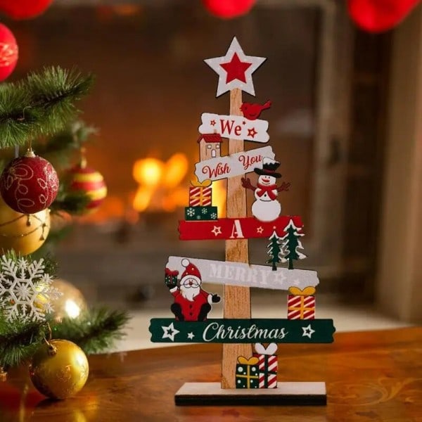 Desktop Jule Tre Julenissen Gjør-det-selv Dekorasjon Tre Jule Skilt Plaque Xmas Dekoration