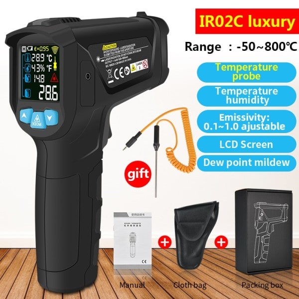 Digital Infraröd Termometer 800/600/400C Adaptiv Emissivitet Beröringsfri Temperatur Meter Laser Pyrometer