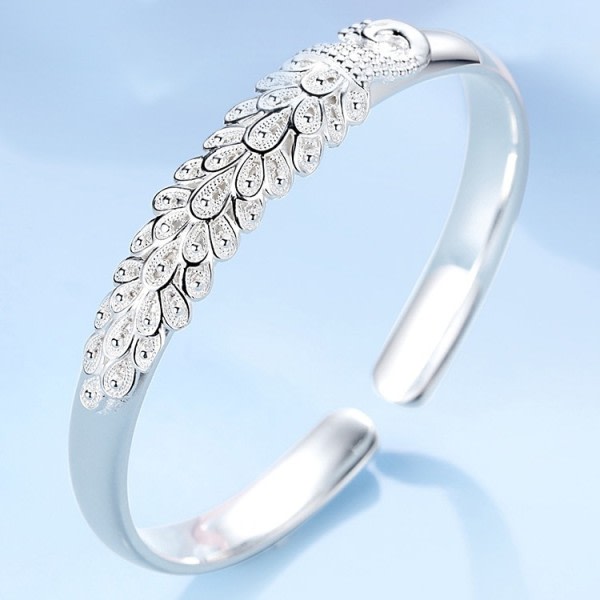 Ny 925 sterling sølv elegant Påfugl åpning skjerm armbånd armbånd for kvinner